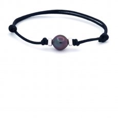 Braccialetto in Cotone Cerato e 1 Perla di Tahiti Semi-Baroccha B+ 9.7 mm