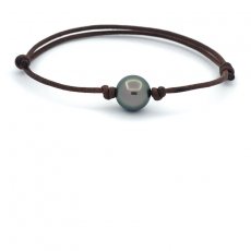 Braccialetto in Cotone e 1 Perla di Tahiti Rotonda C 11.3 mm
