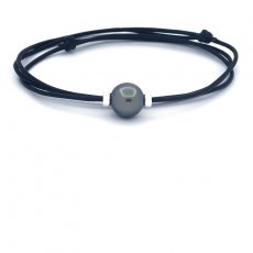 Collana in Cuoio e 1 Perla di Tahiti Rotonda C 12.3 mm