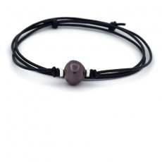 Collana in Cuoio e 1 Perla di Tahiti Cerchiata C/D 12.7 mm
