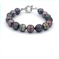 Braccialetto con 14 Perle di Tahiti Cerchiate B 9.5 a 10.4 mm e Argento