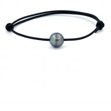 Pulsera de Cuero y 1 Perla de Tahiti Anillada C 10.8 mm