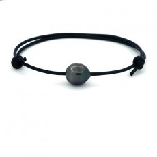Braccialetto in Cuoio e 1 Perla di Tahiti Cerchiata B 9.6 mm
