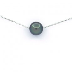 Collana in Argento e 1 Perla di Tahiti Rotonda C 8.6 mm