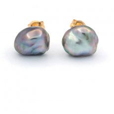 Orecchini in Oro 18K e 2 keishi di Tahiti