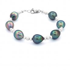 Braccialetto in Argento e 7 Perle di Tahiti Semi-Barocche B+ da 9 a 9.5 mm