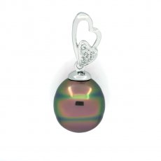 Ciondolo in Argento e 1 Perla de Tahiti Cerchiata B/C 10.6 mm