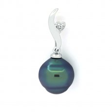 Ciondolo in Argento e 1 Perla de Tahiti Cerchiata B+ 9.7 mm