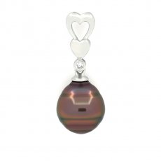 Ciondolo in Argento e 1 Perla de Tahiti Cerchiata B+ 9.8 mm
