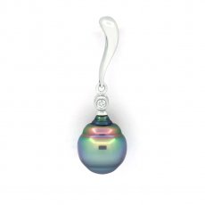 Ciondolo in Argento e 1 Perla de Tahiti Cerchiata B+ 9.1 mm