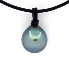 Leather Necklace and 1 Tahitian Pearl Semi-Baroque C/D 14.2 mm