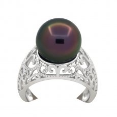 Anello in Argento e 1 Perla di Tahiti Semi-Rotonda C 11.5 mm