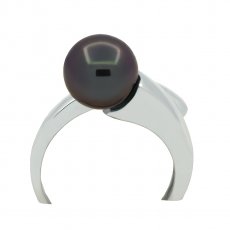 Anello in Argento e 1 Perla di Tahiti Rotonda C 9.3 mm