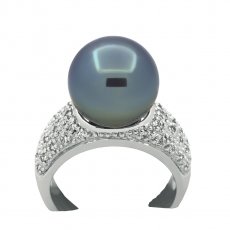 Anello in Argento e 1 Perla di Tahiti Rotonda B/C 12.2 mm