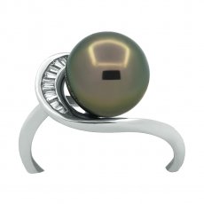 Anello in Argento e 1 Perla di Tahiti Rotonda B/C 9.6 mm