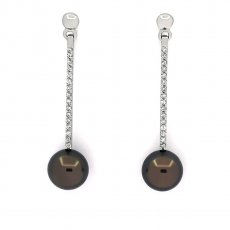 Silber Ohrringe und 2 Runde TahitiPerlen 1 B & 1 C 8.5 mm