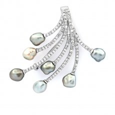Ciondolo e Broche in Argento con 7 keishi di Tahiti