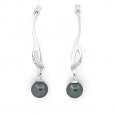 Aretes de Plata y 2 Perlas de Tahiti Redondas C 7.6 mm