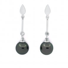 Orecchini in Argento e 2 Perle di Tahiti 1 Rotonda & 1 Semi-Rotonda C 7.9 mm