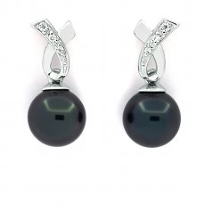 Orecchini in Argento e 2 Perle di Tahiti 1 Rotonda & 1 Semi-Rotonda C 7.8 mm