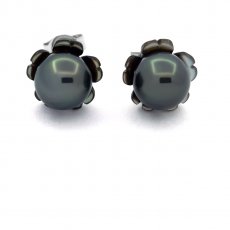 Aretes de Plata y 2 Perlas de Tahiti Semi-Redondas C 7.7 mm