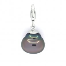 Ciondolo in Argento e 1 Perla de Tahiti Cerchiata B/C 12 mm