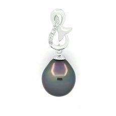 Pendentif en Argent et 1 Perle de Tahiti Semi-Baroque B 9.5 mm