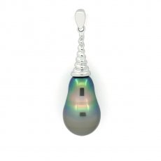 Rhodiated Sterling Silver Pendant and 1 Tahitian Pearl Semi-Baroque C 10.3 mm