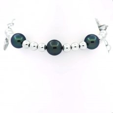 Bracciale in Argento e 3 Perle di Tahiti Rotonda C/D 8.7 mm