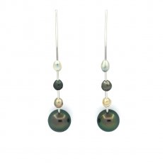 Boucles d'oreilles en Argent, 2 Perles de Tahiti Rondes C/D 8.5 mm et 6 Keishis