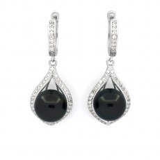 Orecchini in Argento e 2 Perle di Tahiti Rotonde C 8.7 mm