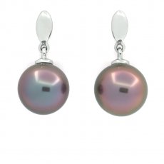 Brincos em Ouro branco 18K e 2 Pérolas do Tahiti Redondas A 8.5 mm