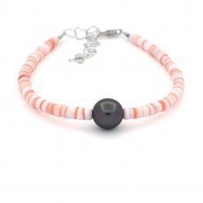 Pulseira de Conchas e 1 Pérola do Tahiti Semi-Redonda C 8.2 mm