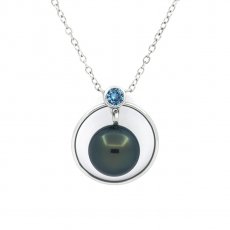 Collana in Argento e 1 Perla di Tahiti Rotonda C 8.5 mm