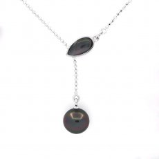 Collana in Argento e 1 Perla di Tahiti Rotonda B 8.8 mm
