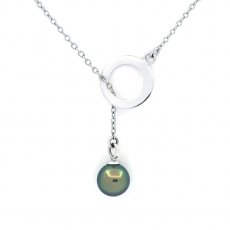 Collana in Argento e 1 Perla di Tahiti Rotonda C 9.8 mm