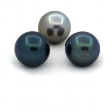 Lot of 3 Tahitian Pearls Round D from 9.5 to 9.7 mm