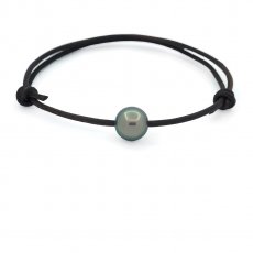 Braccialetto in Cuoio e 1 Perla di Tahiti Rotonda C 9.3 mm
