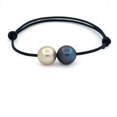 Leather Bracelet and 2 Tahitian Pearls Semi-Baroque C from 11.1 and 11.4 mm