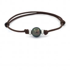 Braccialetto in Cuoio e 1 Perla di Tahiti Semi-Baroccha B 9.7 mm
