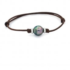 Braccialetto in Cotone Cerato e 1 Perla di Tahiti Cerchiata C 10.5 mm