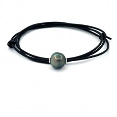 Collana in Cuoio e 1 Perla di Tahiti Cerchiata C 12.4 mm