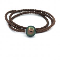 Collana in Cotone e 1 Perla di Tahiti Cerchiata B/C 12.8 mm