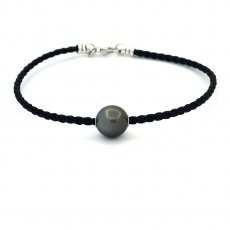 Braccialetto in Cotone e 1 Perla di Tahiti Semi-Baroccha C 12 mm