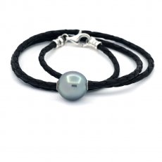 Collana in Cuoio e 1 Perla di Tahiti Semi-Baroccha C 13.2 mm