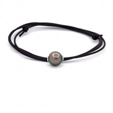 Collana in Cuoio e 1 Perla di Tahiti Rotonda C 11.4 mm