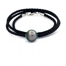 Collana in Cotone e 1 Perla di Tahiti Semi-Baroccha B/C 12.9 mm