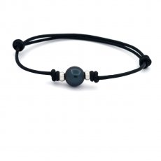 Pulsera de Cuero y 1 Perla de Tahiti Redonda C 9.6 mm