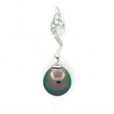 Ciondolo in Argento e 1 Perla di Tahiti Semi-Baroccha B 9.5 mm