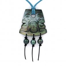Pendentif en nacre et 3 Perles de Tahiti Rondes C/D de 8.5  8.7 mm